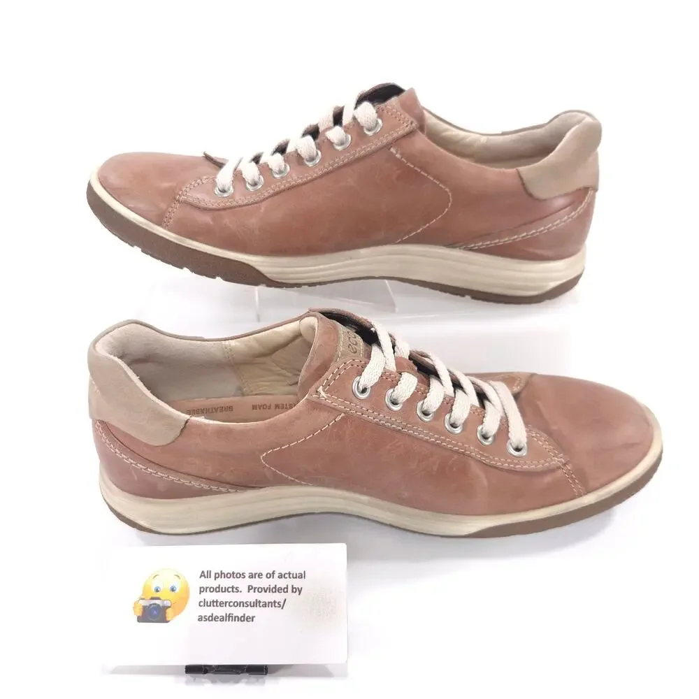 Ecco Leather Casual Lace Up Outdoor Sneaker Shoe Womens Size 8.5 39 Brown